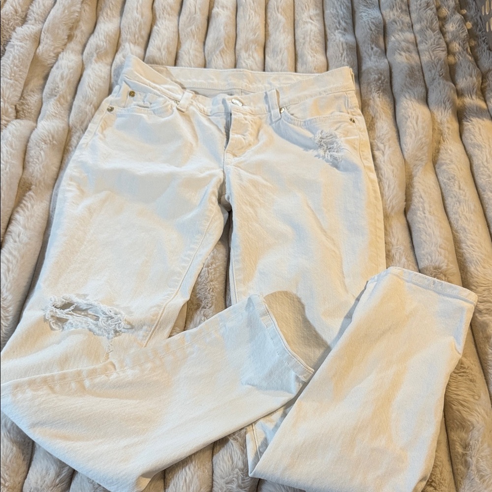 7 For All Mankind White, Distressed Jeans